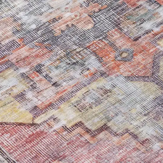 8' Rust Gray And Mauve Round Oriental Washable Indoor Outdoor Area Rug Photo 8