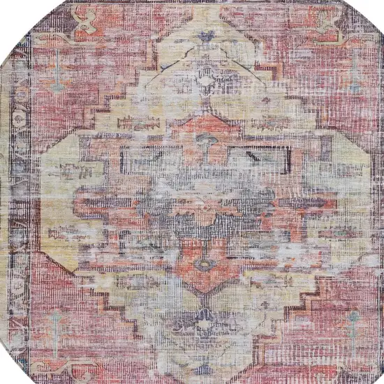 8' Rust Gray And Mauve Round Oriental Washable Indoor Outdoor Area Rug Photo 9