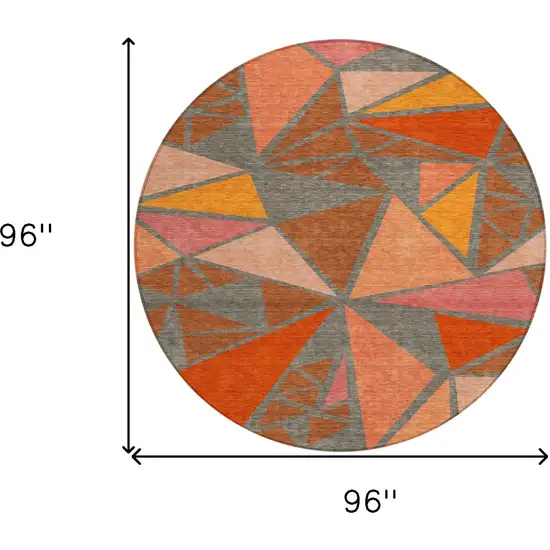 8' Rust Gray And Pink Round Geometric Washable Indoor Outdoor Area Rug Photo 3