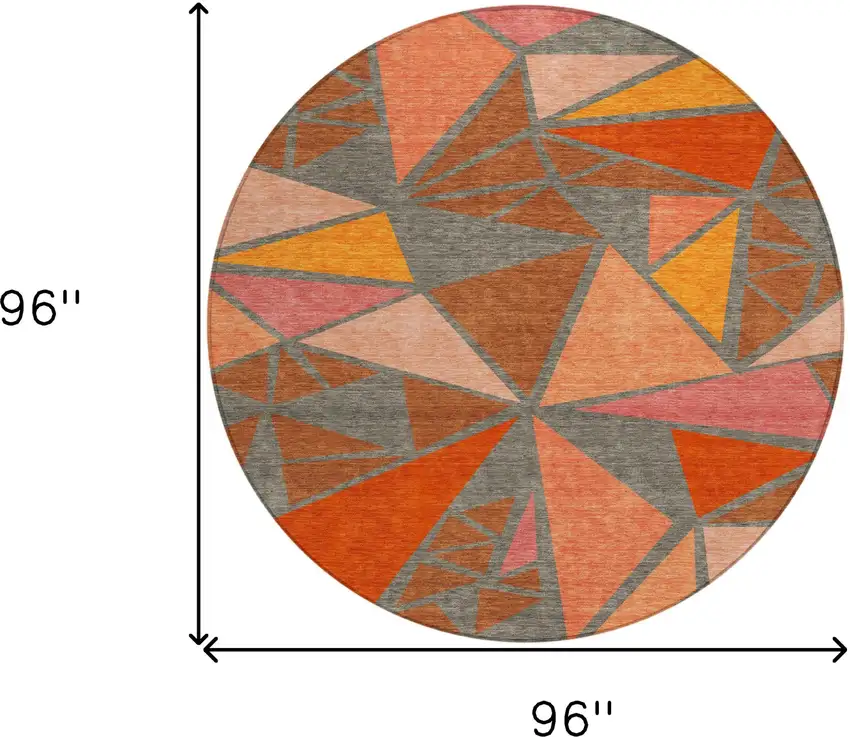 8' Rust Gray And Pink Round Geometric Washable Indoor Outdoor Area Rug Photo 3