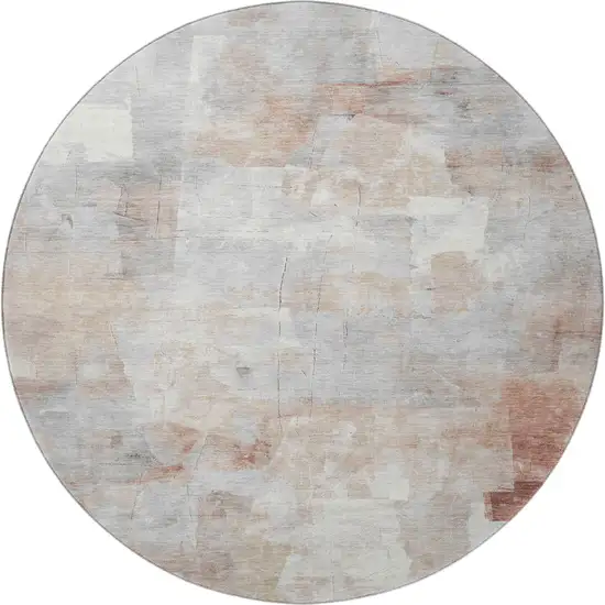8' Rust Gray And Silver Abstract Washable Round Rug With UV Protection Photo 2