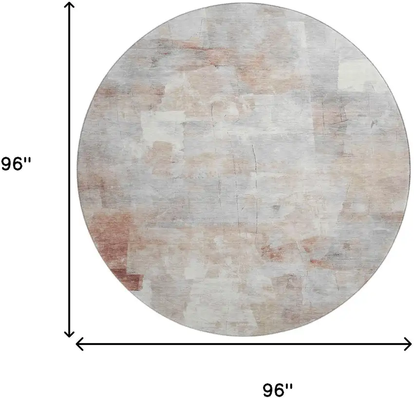 8' Rust Gray And Silver Abstract Washable Round Rug With UV Protection Photo 9