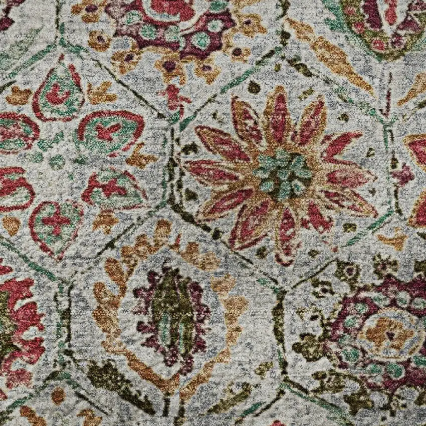 8' Rust Gray And Silver Floral Washable Round Rug With UV Protection Photo 9