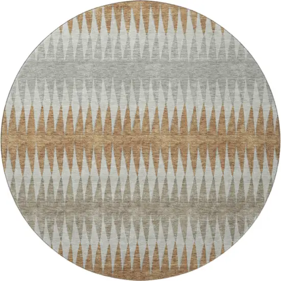 8' Rust Gray And Silver Striped Washable Round Rug With UV Protection Photo 3