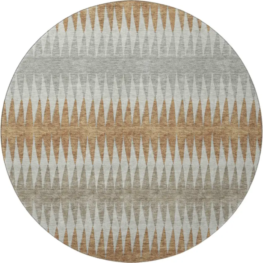 8' Rust Gray And Silver Striped Washable Round Rug With UV Protection Photo 3