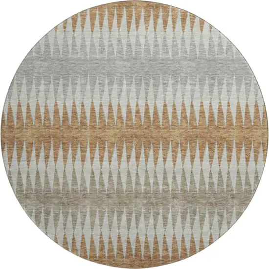 8' Rust Gray And Silver Striped Washable Round Rug With UV Protection Photo 1