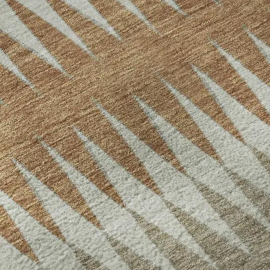 8' Rust Gray And Silver Striped Washable Round Rug With UV Protection Photo 8