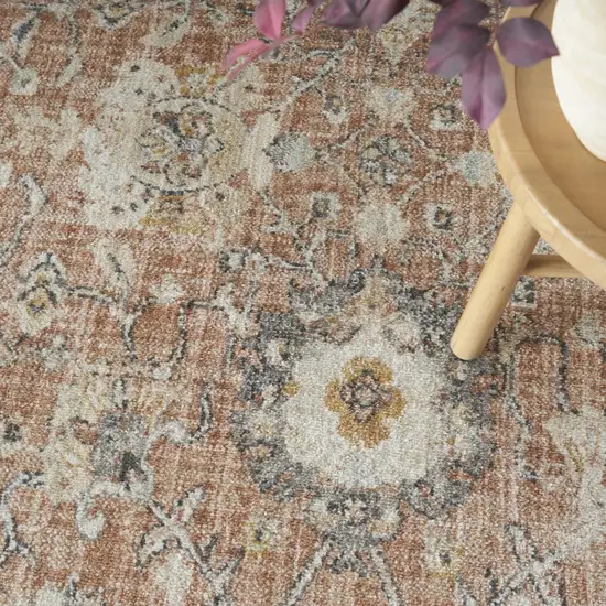 4' Rust Green And Black Floral Distressed Round Rug Photo 8