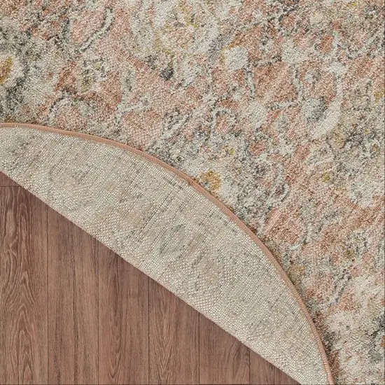4' Rust Green And Black Floral Distressed Round Rug Photo 9