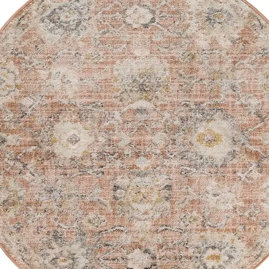 4' Rust Green And Black Floral Distressed Round Rug Photo 6