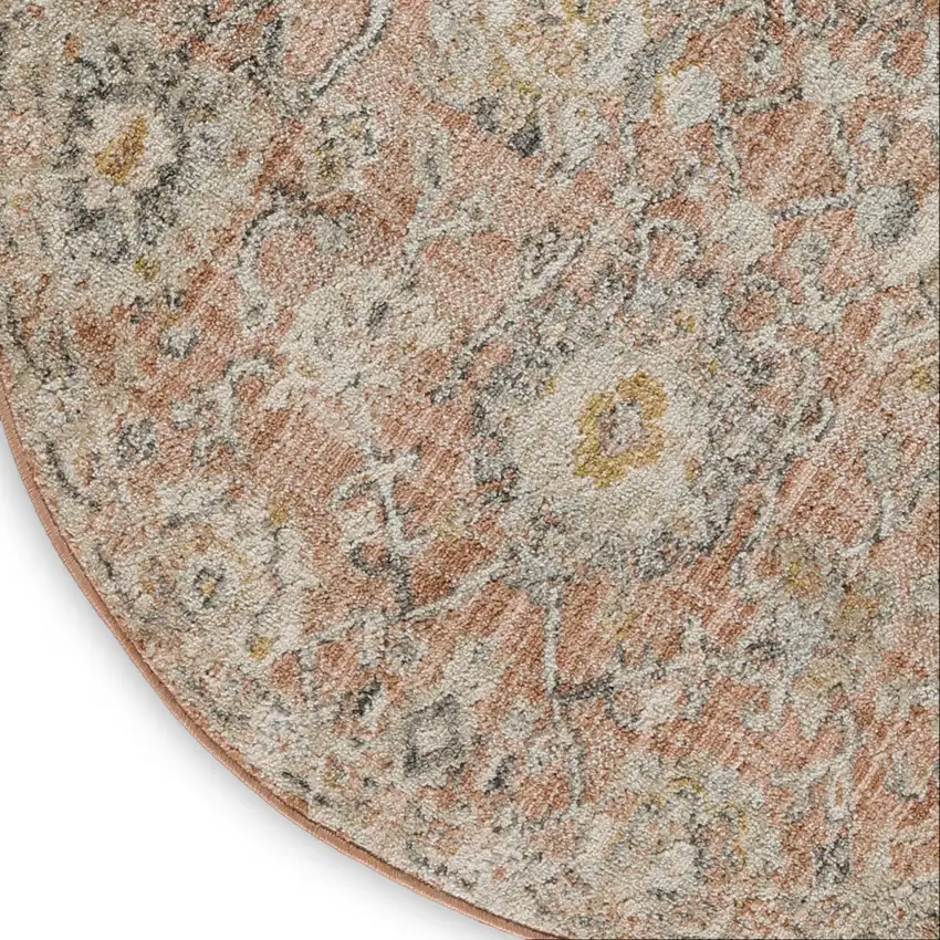 8' Rust Green And Black Floral Distressed Round Rug Photo 9