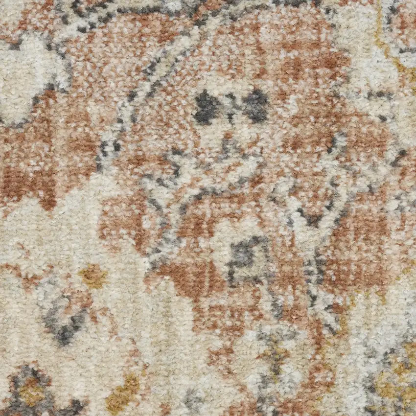 8' Rust Green And Black Floral Distressed Round Rug Photo 7