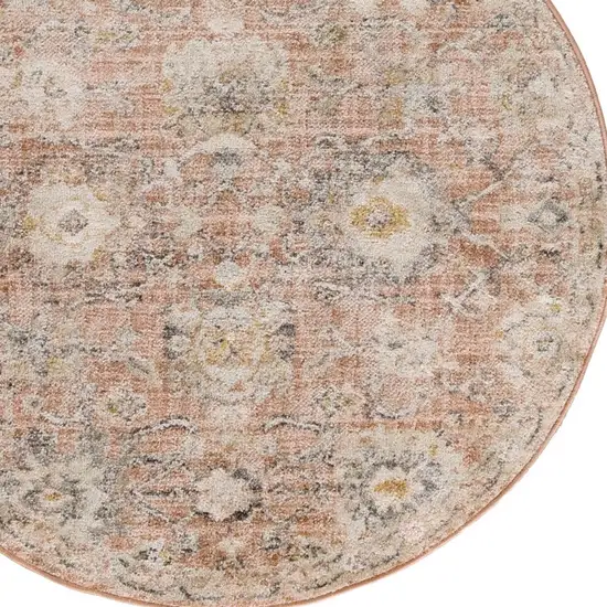 8' Rust Green And Black Floral Distressed Round Rug Photo 6