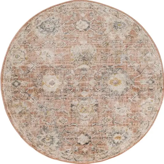 8' Rust Green And Black Floral Distressed Round Rug Photo 2