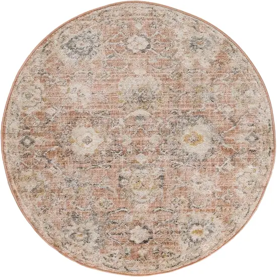 8' Rust Green And Black Floral Distressed Round Rug Photo 3