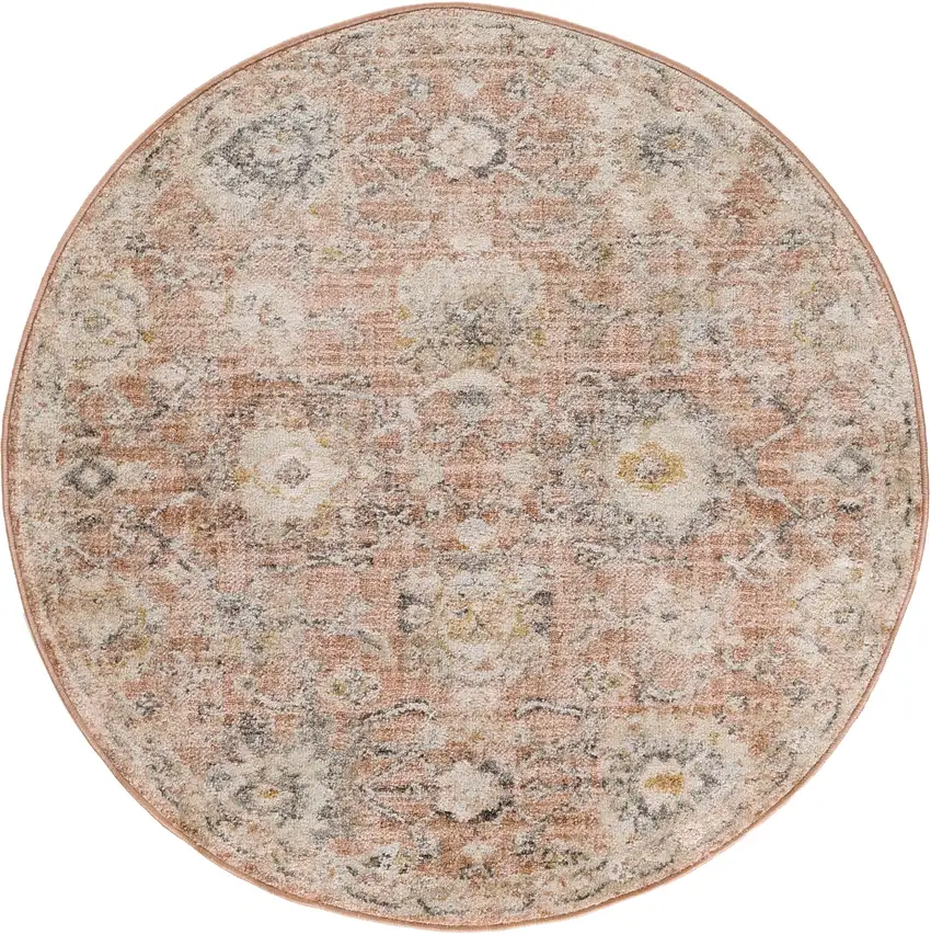 8' Rust Green And Black Floral Distressed Round Rug Photo 3