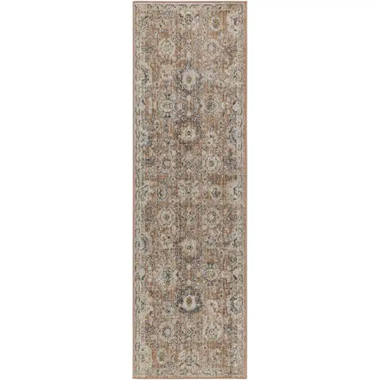 8' Rust Green And Black Floral Distressed Runner Rug Photo 2