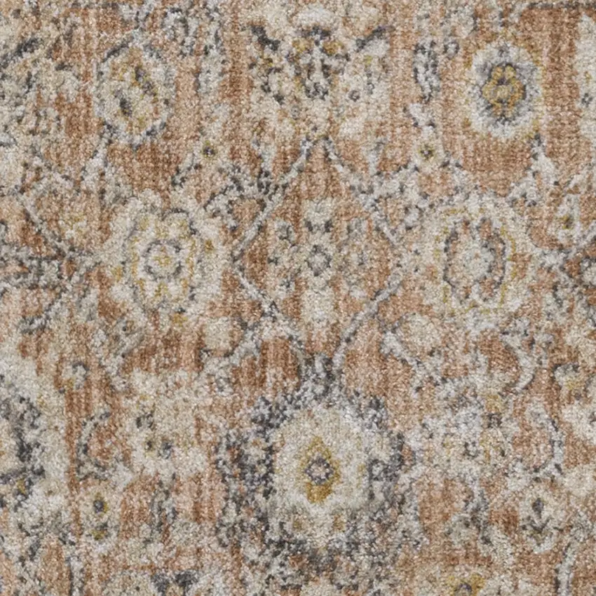 8' Rust Green And Black Floral Distressed Runner Rug Photo 6