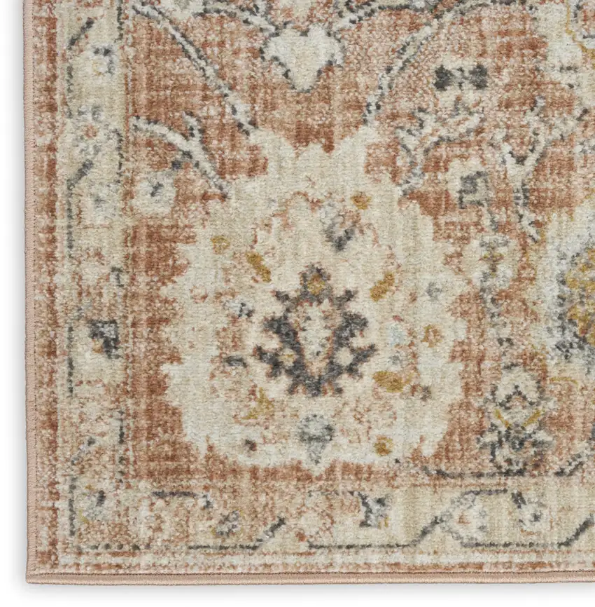 8' Rust Green And Black Floral Distressed Runner Rug Photo 9