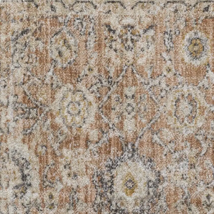 8' Rust Green And Black Floral Distressed Runner Rug Photo 4