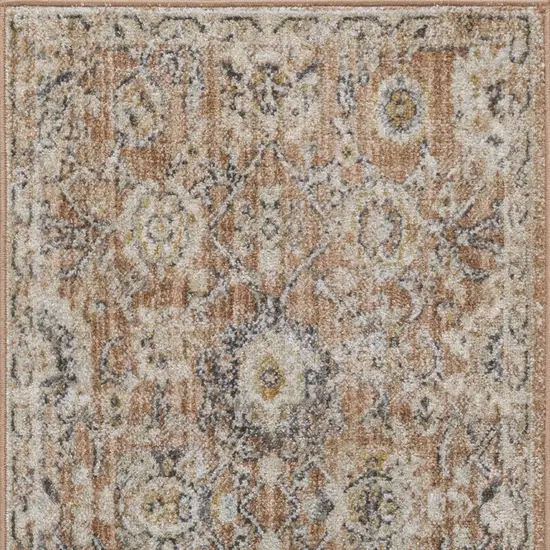 8' Rust Green And Black Floral Distressed Runner Rug Photo 7