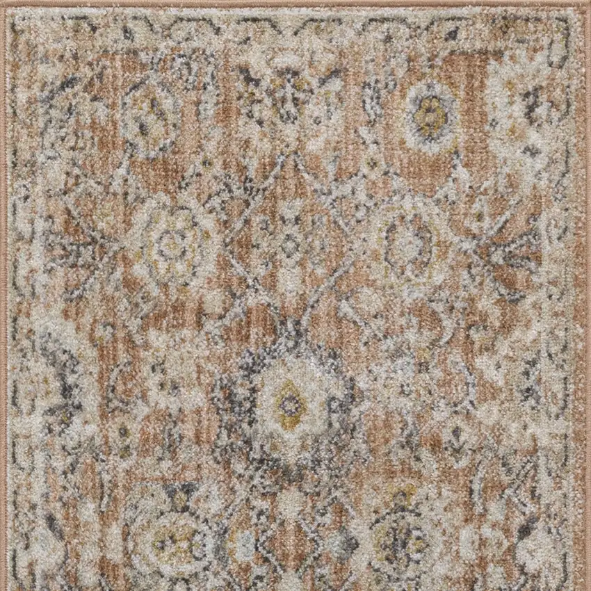 8' Rust Green And Black Floral Distressed Runner Rug Photo 7