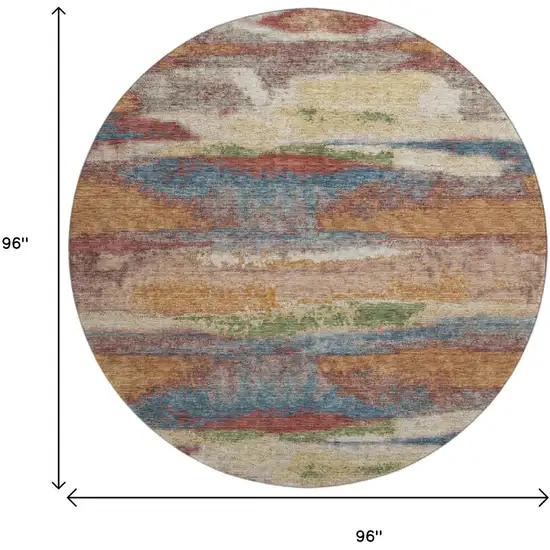 8' Rust Green And Gold Abstract Washable Round Rug With UV Protection Photo 7