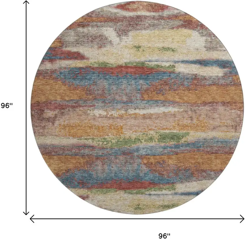 8' Rust Green And Gold Abstract Washable Round Rug With UV Protection Photo 7