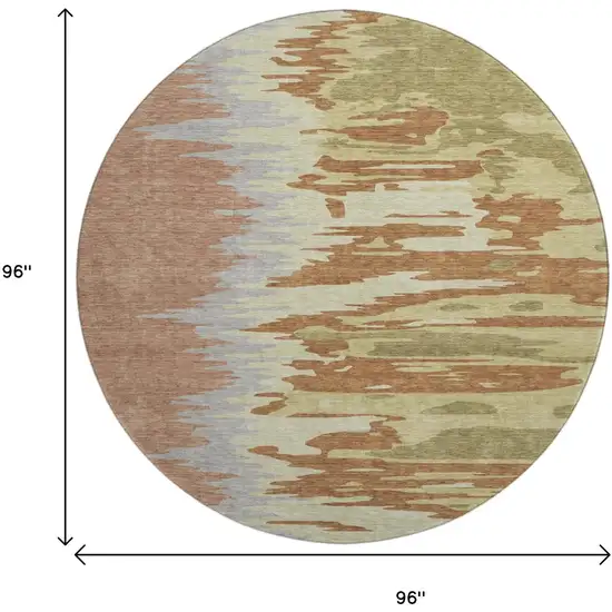 8' Rust Green And Gray Abstract Washable Round Rug With UV Protection Photo 8