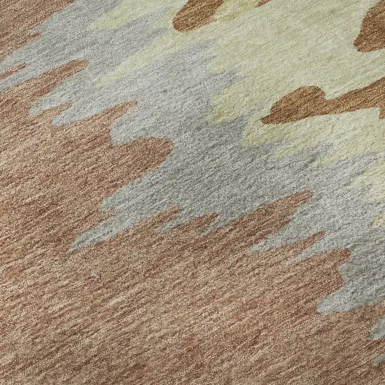 8' Rust Green And Gray Abstract Washable Round Rug With UV Protection Photo 7