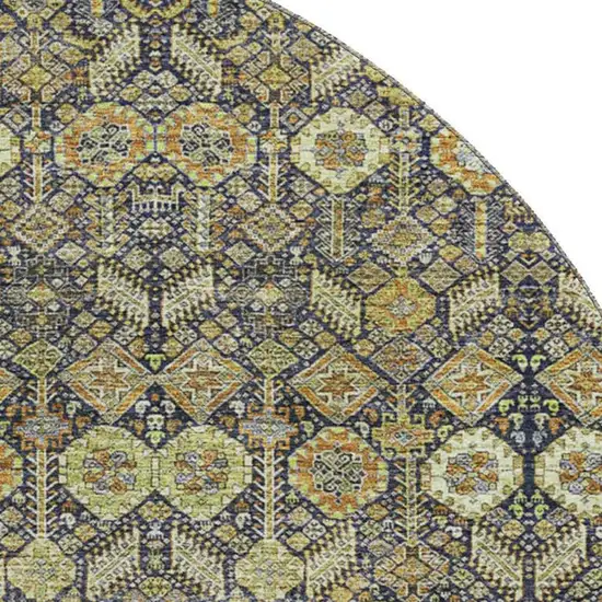 8' Rust Green And Gray Tribal Washable Round Rug With UV Protection Photo 3