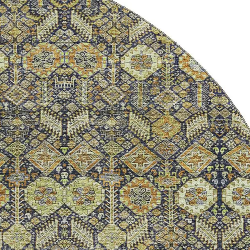 8' Rust Green And Gray Tribal Washable Round Rug With UV Protection Photo 3