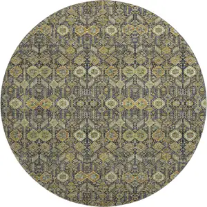 Photo of 8' Rust Green And Gray Tribal Washable Round Rug With UV Protection