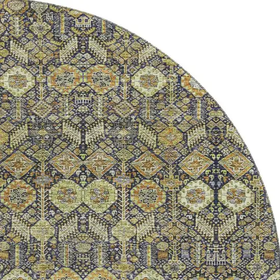 8' Rust Green And Gray Tribal Washable Round Rug With UV Protection Photo 4