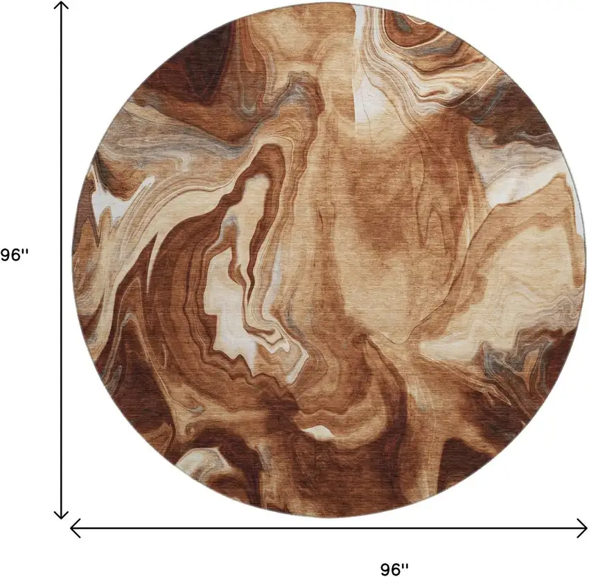 8' Rust Ivory And Beige Abstract Washable Round Rug With UV Protection Photo 3