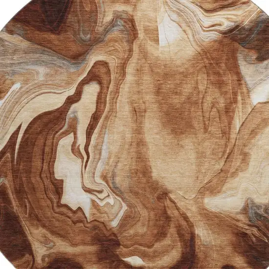8' Rust Ivory And Beige Abstract Washable Round Rug With UV Protection Photo 3