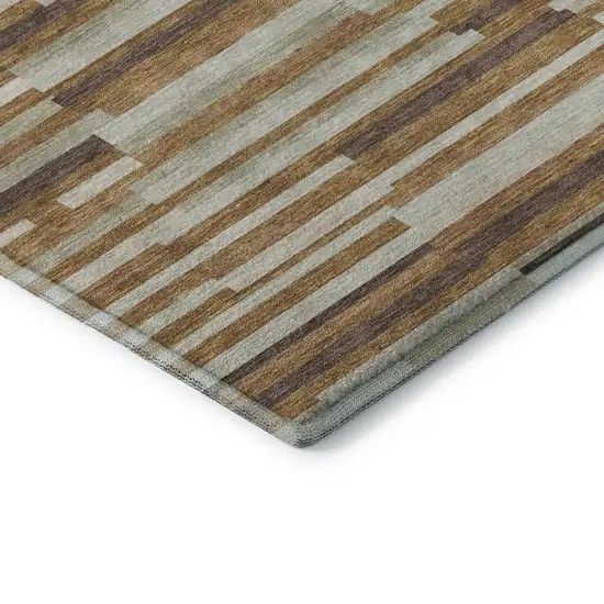 8' Rust Ivory And Beige Striped Washable Round Rug With UV Protection Photo 7