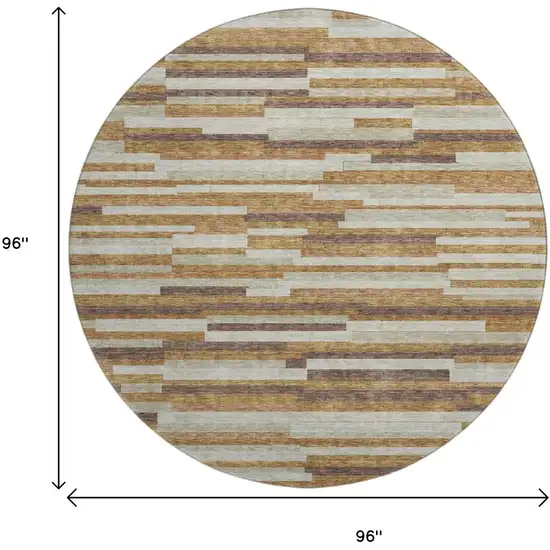 8' Rust Ivory And Beige Striped Washable Round Rug With UV Protection Photo 8