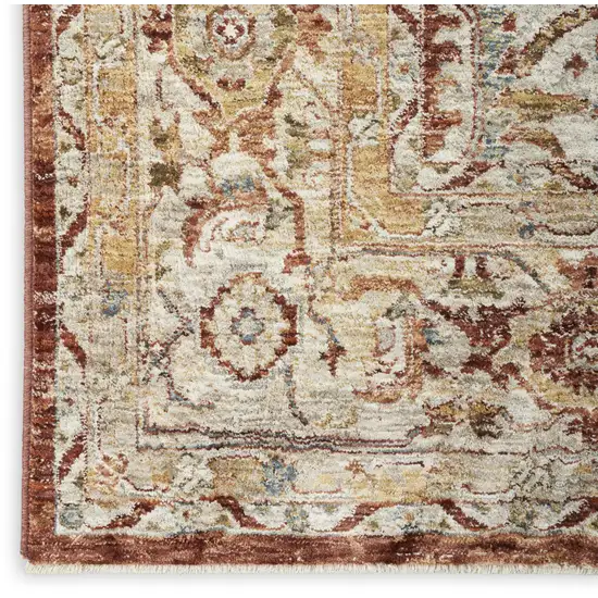 10' Rust Ivory And Blue Geometric Distressed Runner Rug Photo 7