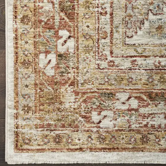 10' Rust Ivory And Blue Geometric Distressed Runner Rug Photo 5