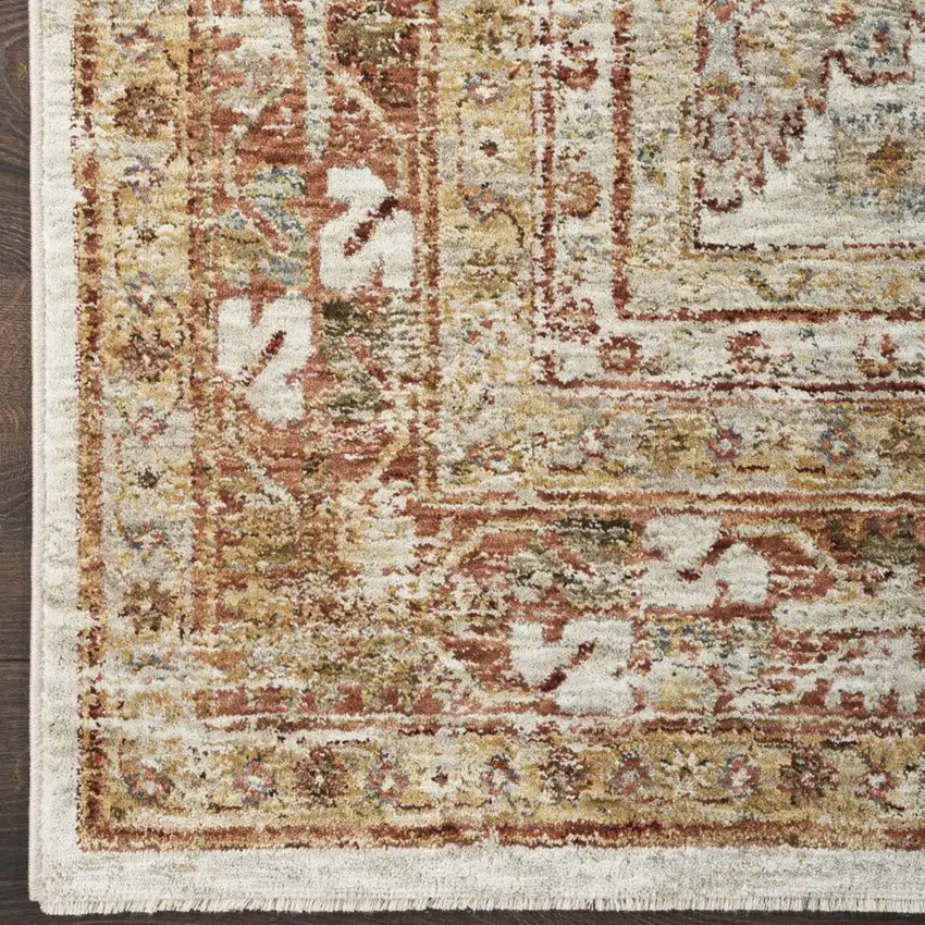 10' Rust Ivory And Blue Geometric Distressed Runner Rug Photo 5