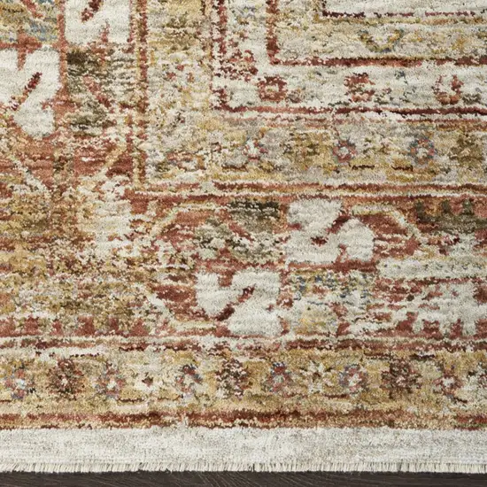 10' Rust Ivory And Blue Geometric Distressed Runner Rug Photo 6