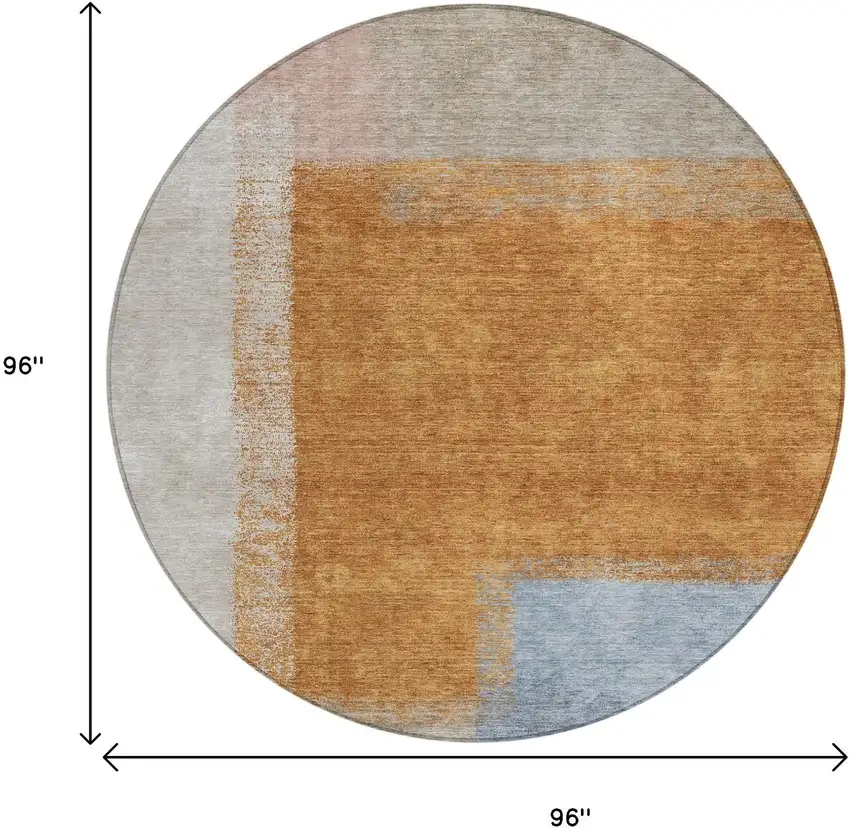 8' Rust Ivory And Blue Round Abstract Washable Indoor Outdoor Area Rug Photo 3