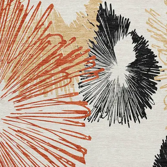 8' Rust Ivory And Charcoal Round Floral Washable Indoor Outdoor Area Rug Photo 4