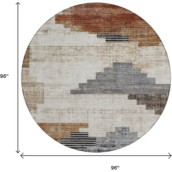 8' Rust Ivory And Charcoal Round Geometric Washable Indoor Outdoor Area Rug Photo 9