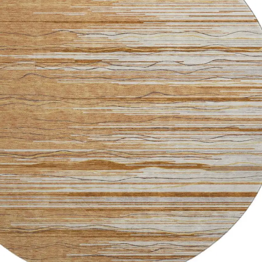 8' Rust Ivory And Gold Striped Washable Round Rug With UV Protection Photo 2