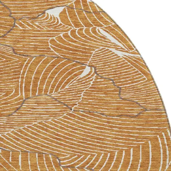 8' Rust Ivory And Gray Abstract Washable Round Rug With UV Protection Photo 2