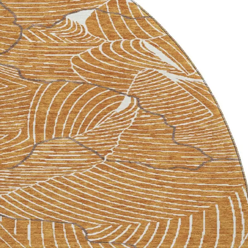 8' Rust Ivory And Gray Abstract Washable Round Rug With UV Protection Photo 2