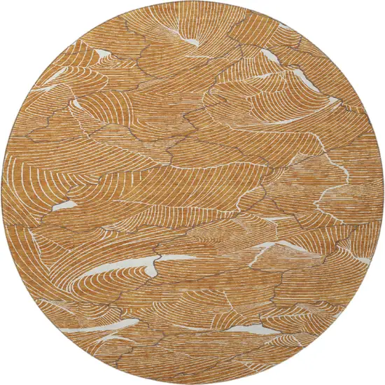 8' Rust Ivory And Gray Abstract Washable Round Rug With UV Protection Photo 3