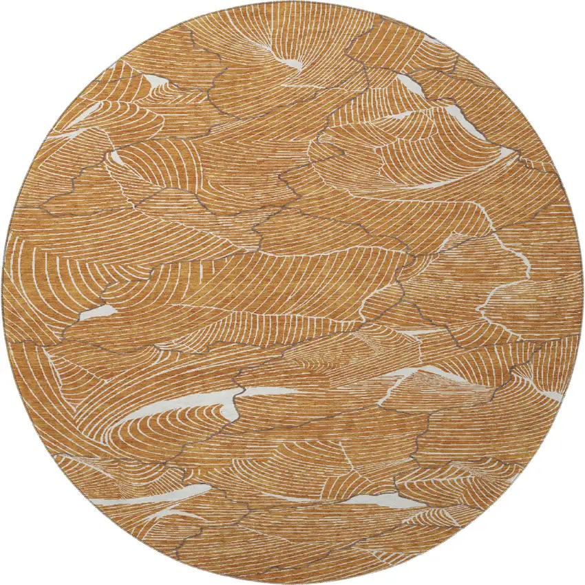 8' Rust Ivory And Gray Abstract Washable Round Rug With UV Protection Photo 3
